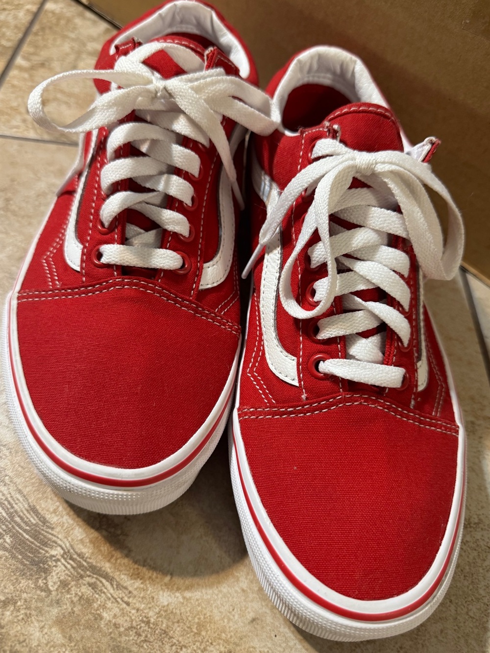 VANS- Classic Red Canvas Sneakers with White Stripe W9.5/ M8